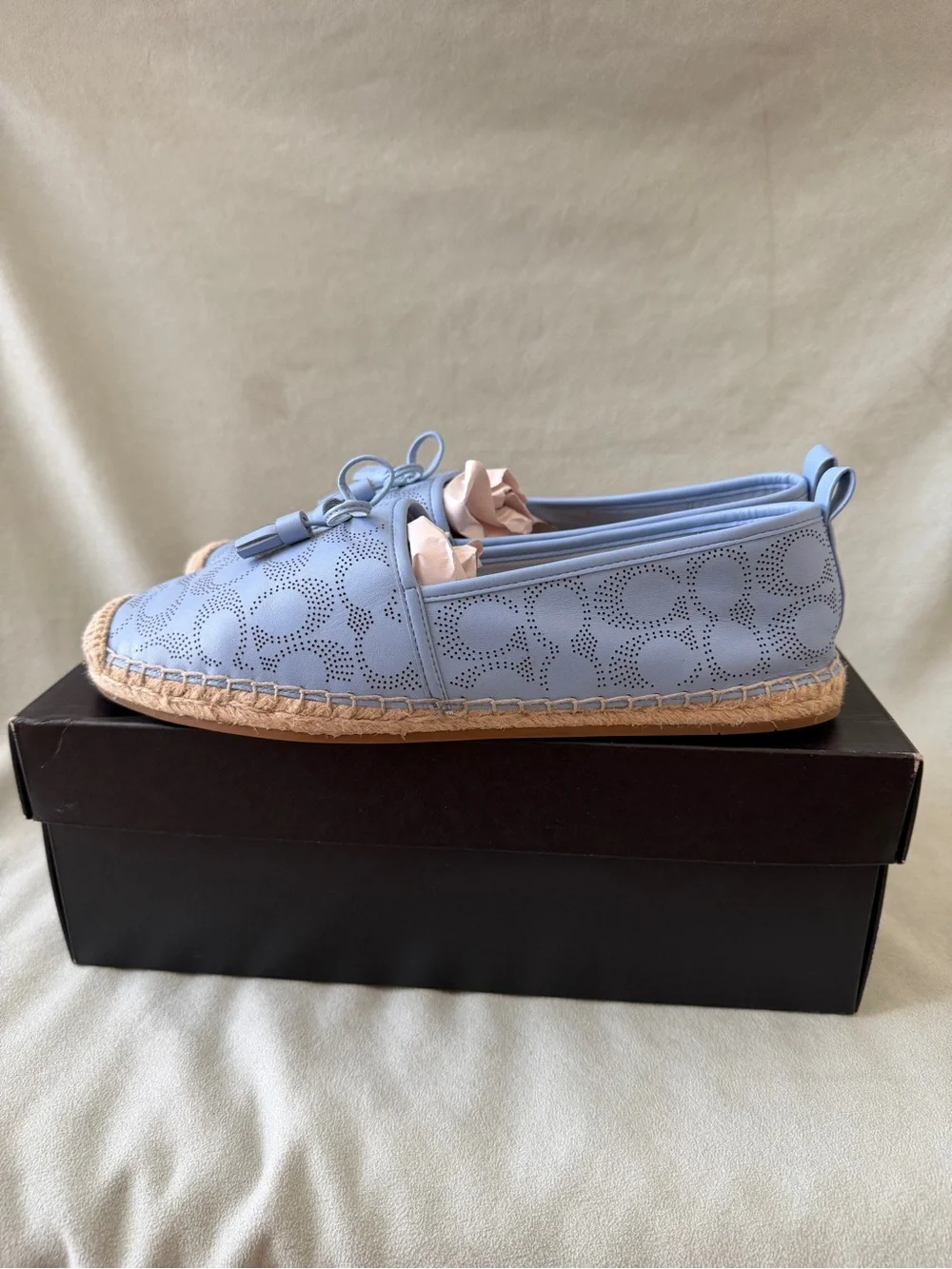 Coach Women's Carson Signature Jacquard Espadrille Loafers Lather Blue Size 11B